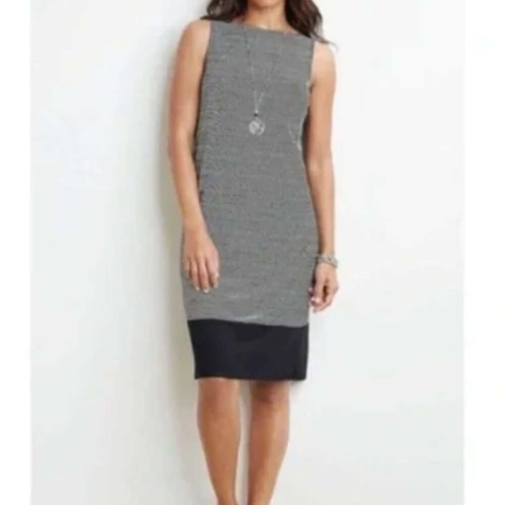 J. Jill Wearever Collection Black Cream Striped Sleeveless Shift Dress  size Med